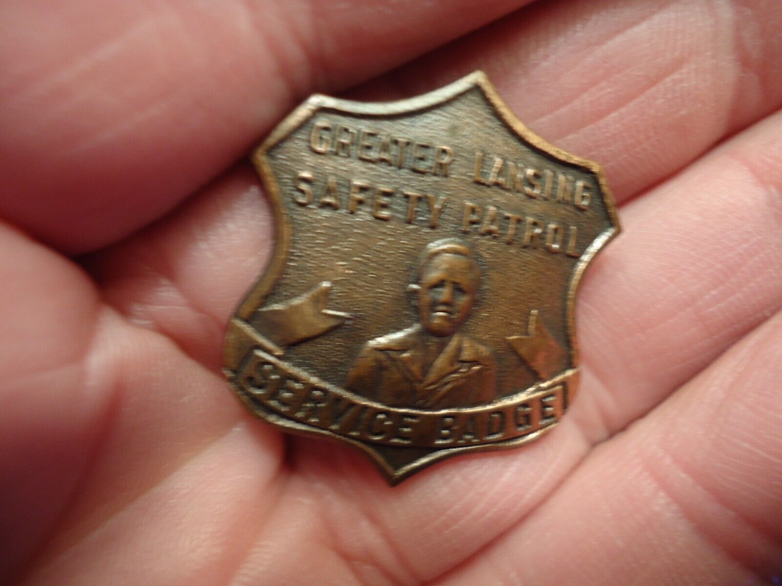 vintage Obsolete Greater Lansing, MI School Safety Patrol Service Copper Badge