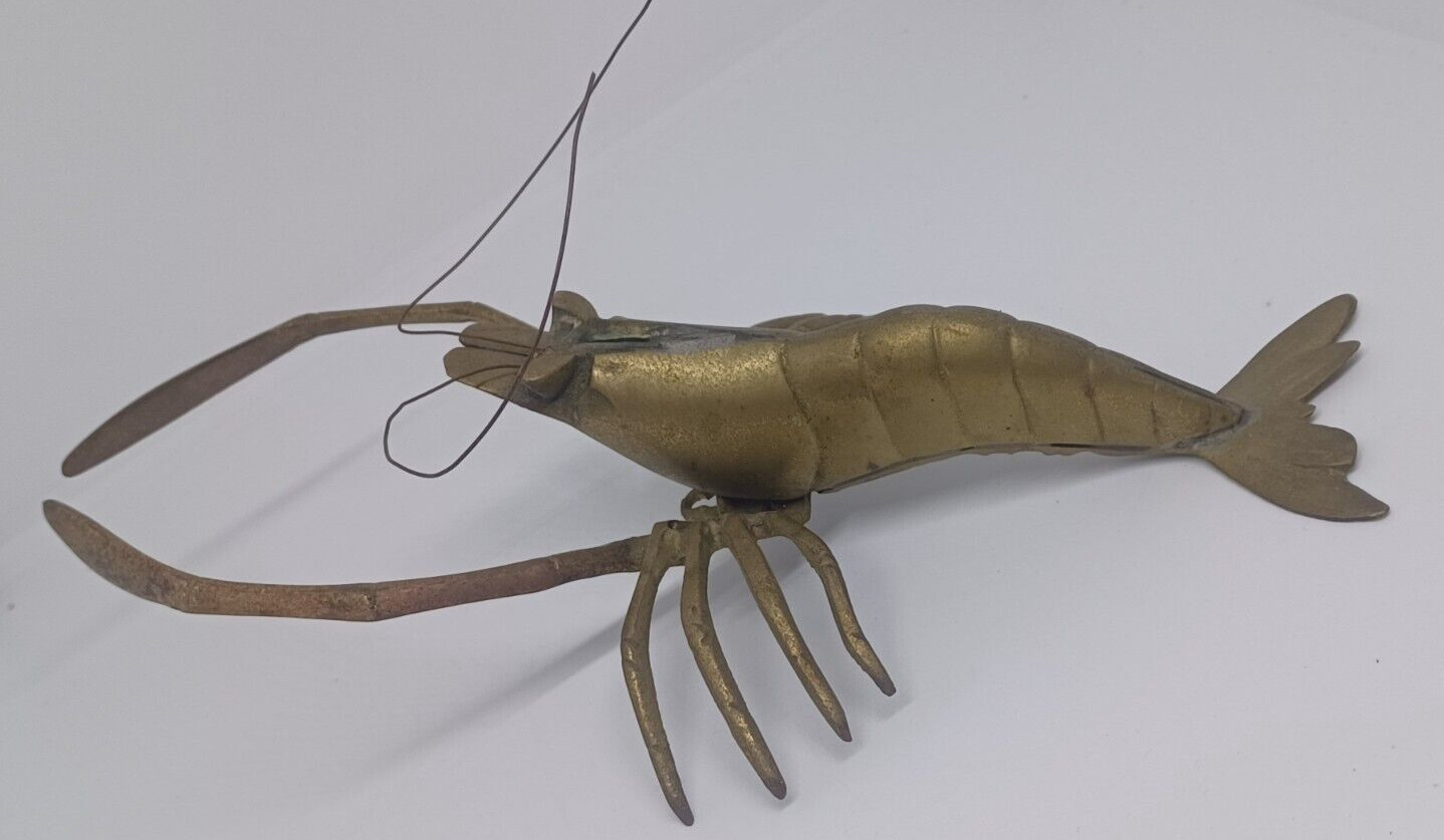 Vintage 11” Brass Shrimp Lobster Crawfish Mid-Century Modern Coastal Decor Beach