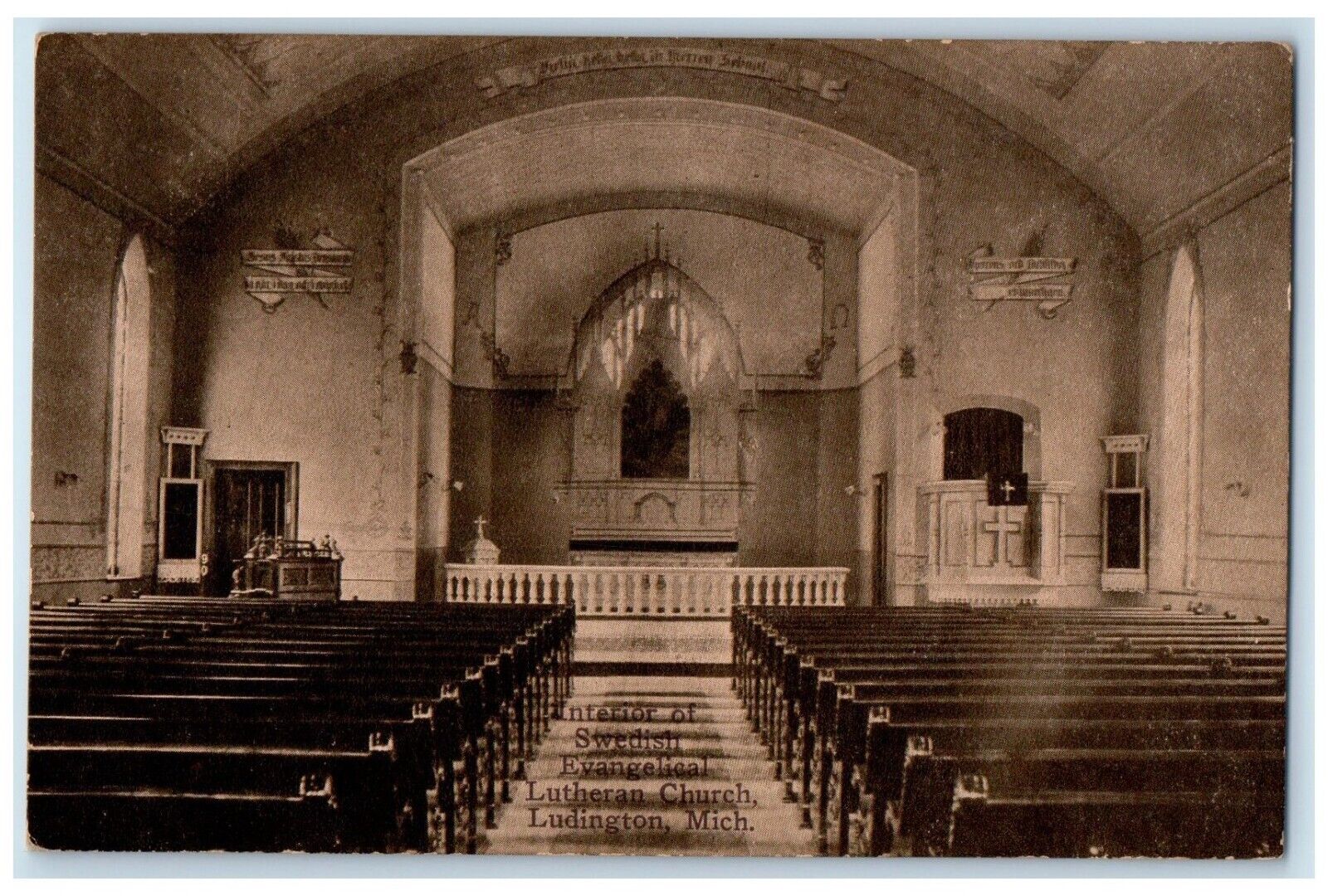 c1910\'s Interior Of Swedish Evangelical Lutheran Church Ludington MI Postcard