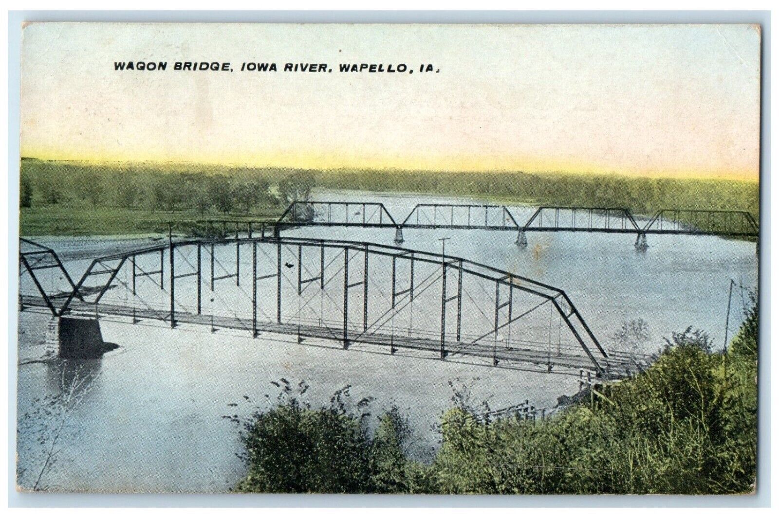 1917 Wagon Bridge Iowa River Exterior Lake Wapello Iowa Vintage Antique Postcard
