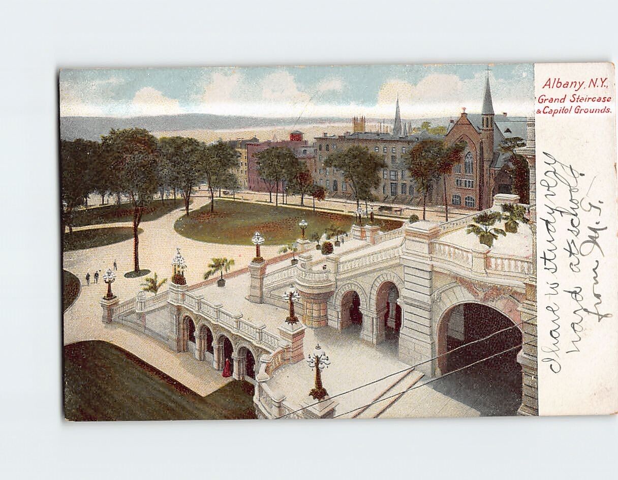 Postcard Grand Staircase & Capitol Grounds Albany New York USA
