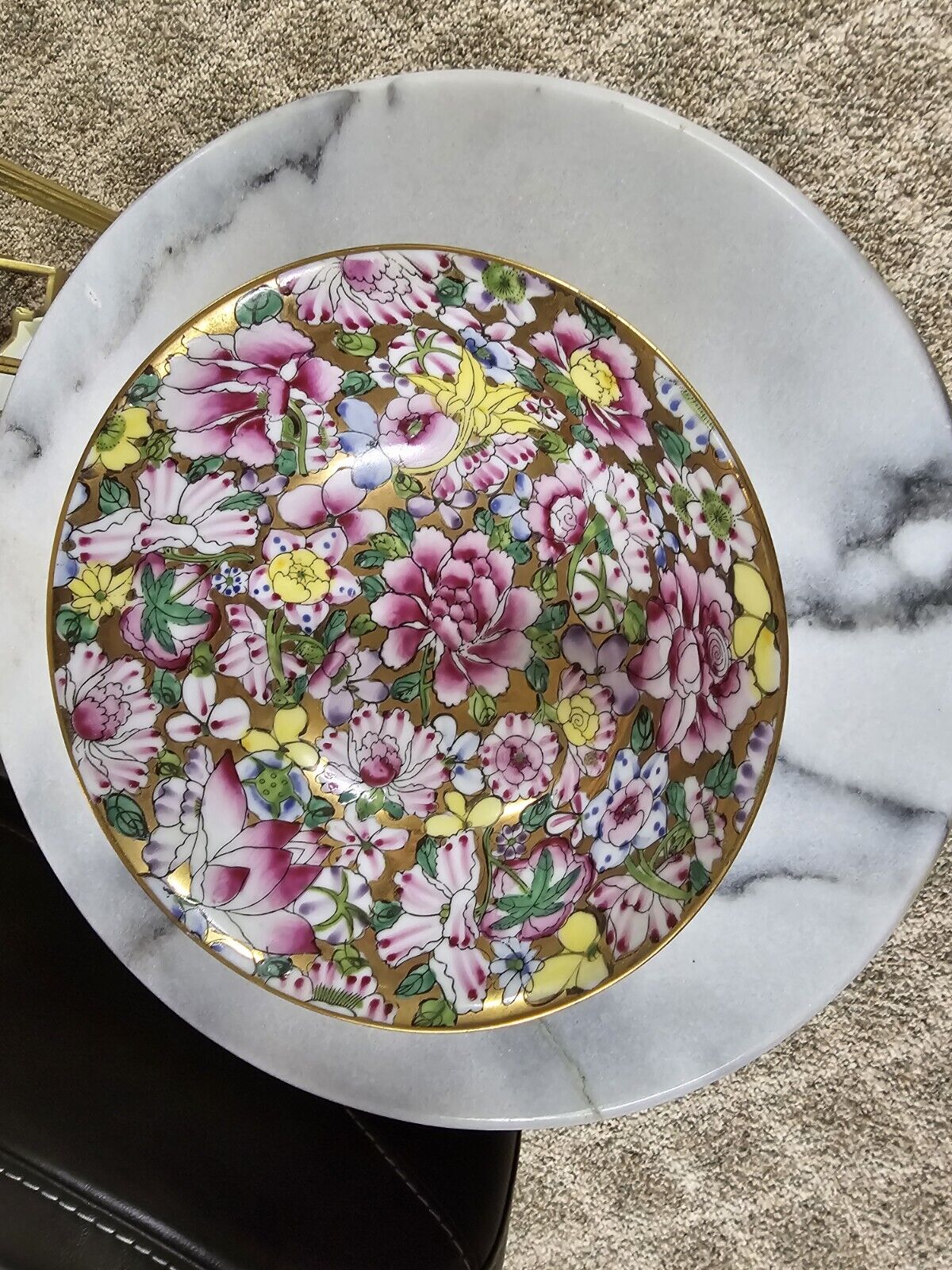 Vintage ACF Japanese Porcelain Footed Bowl Hand Painted Floral Gold Gilded 7