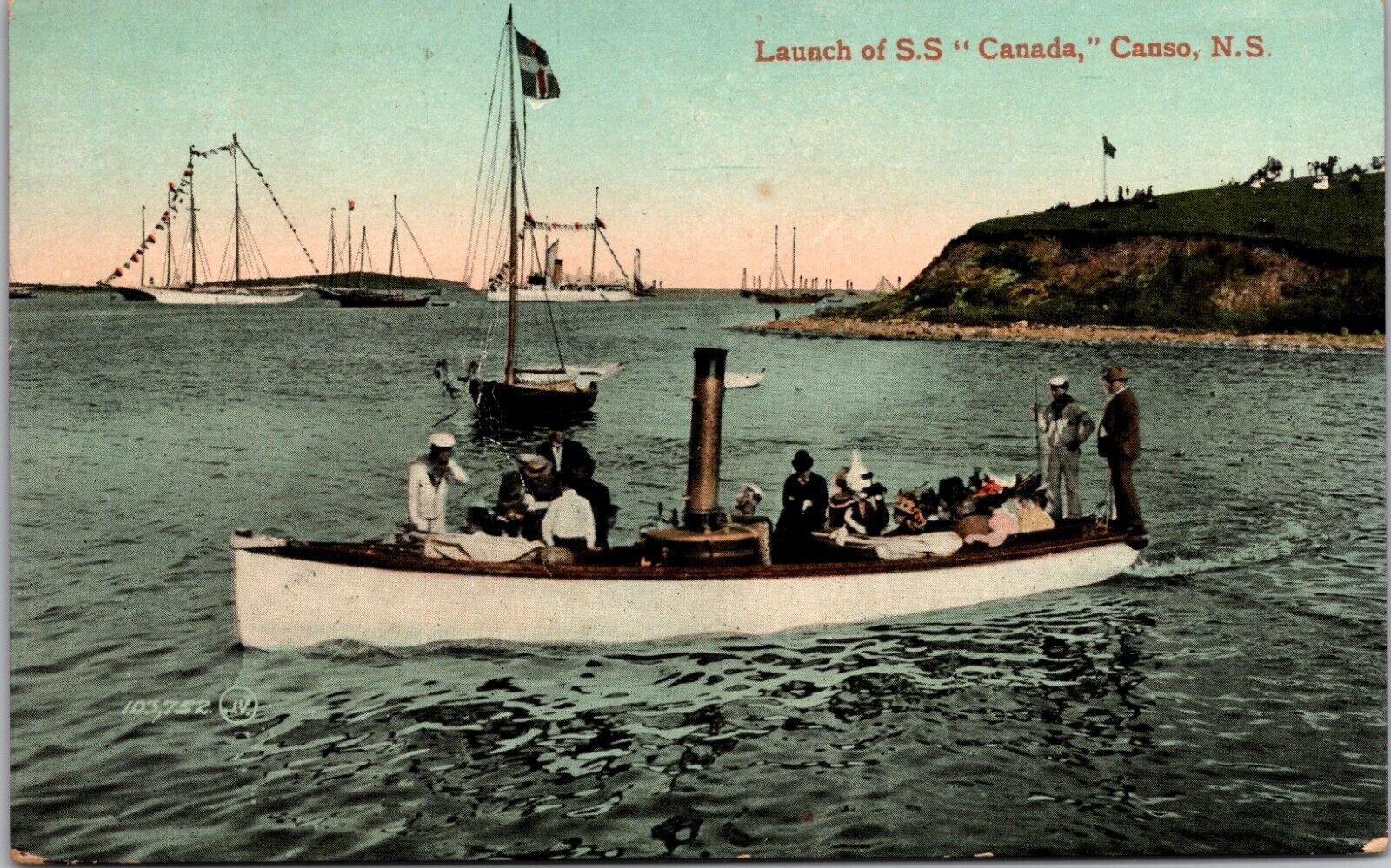 Launch Of S.S. Canada-Canso Nova Scotia Posted Postcard