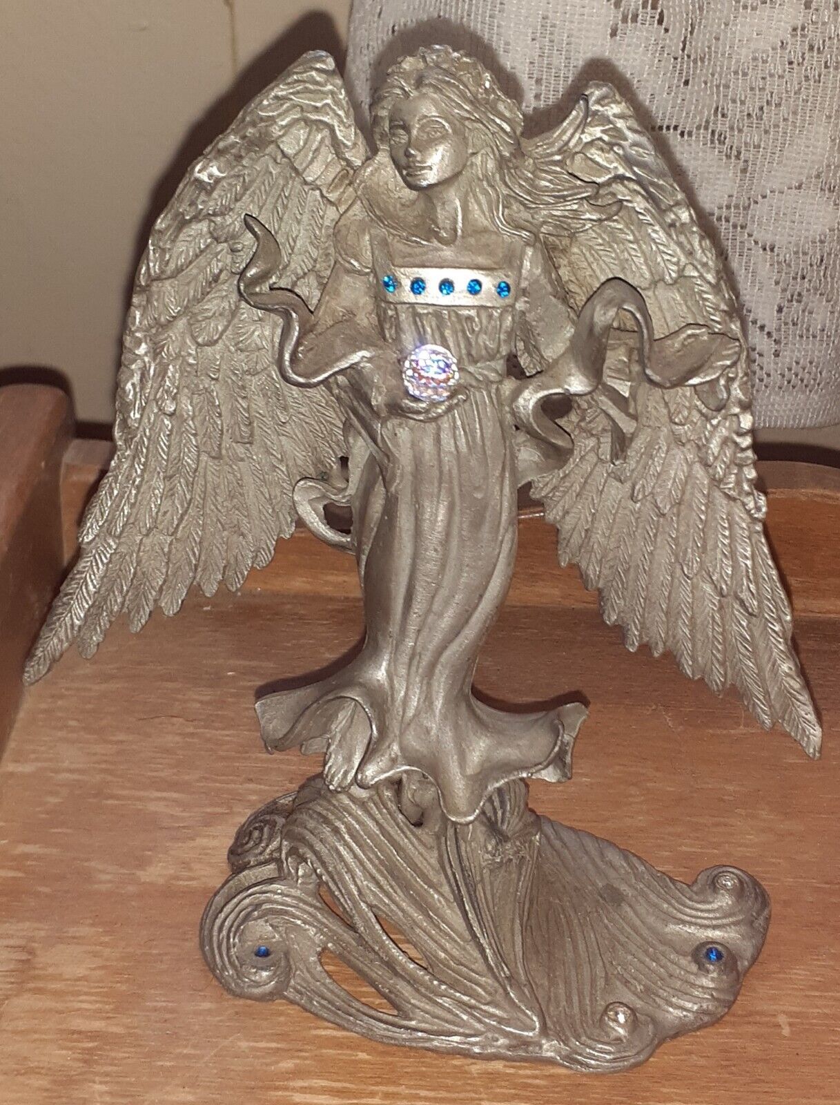 Angel Wings Crown Gown Rhinestones Miniature Figurine 95 Sunglo Pewter Guardian