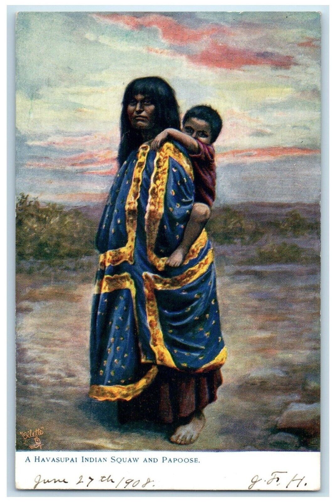 1908 A Havasupai Indian Squaw And Papoose Oilette Tuck\'s Posted Antique Postcard