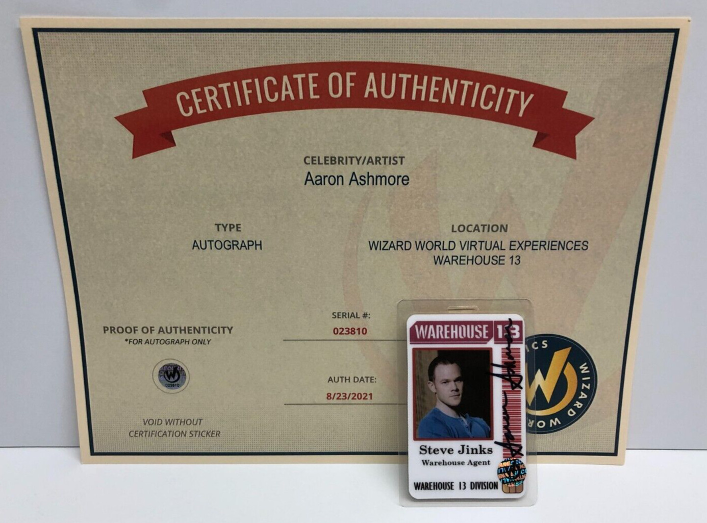Aaron Ashmore WAREHOUSE 13 Hand Signed Employee Badge with Wizard World COA