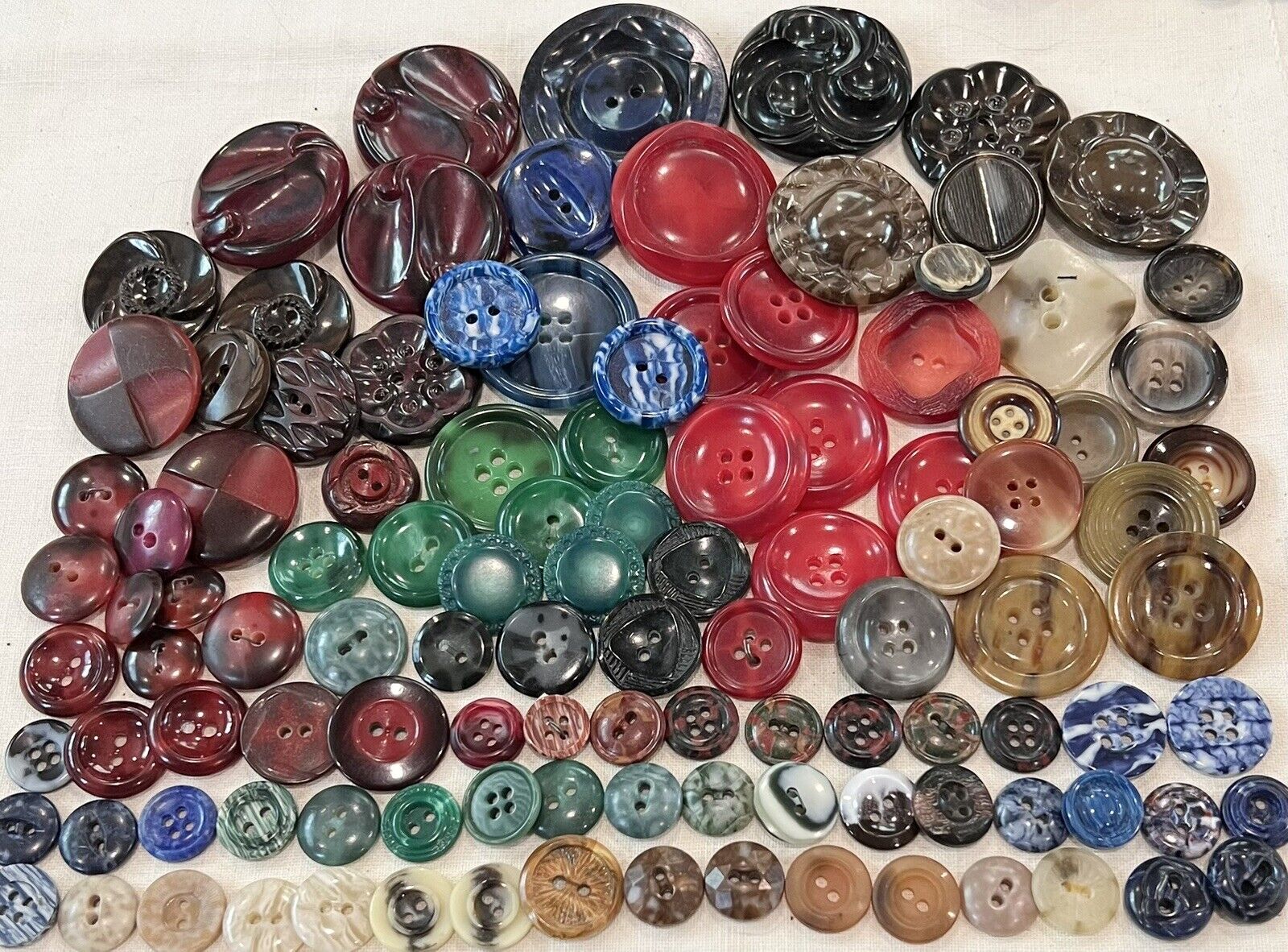 Vintage Lot 112 Vintage Marbled Buttons Variety Plastics Chunky Duo Colors