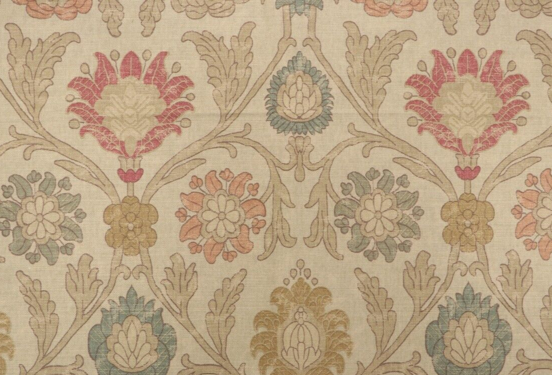 2 drapes Craftsman style Jacobean  Thibaut's Anna French from  England on Linen