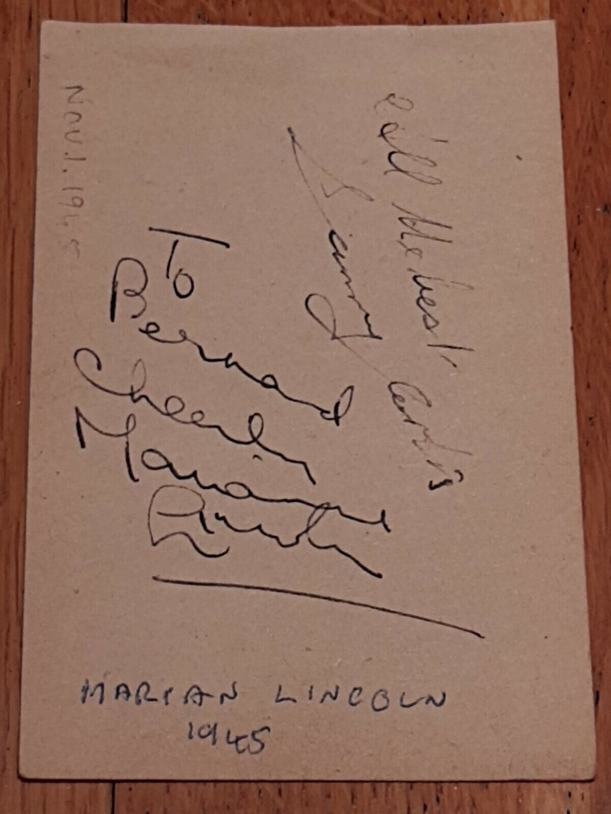 AUTOGRAPHS MARIANNE LINCOLN & SAMMY CURTIS - ACTORS - ORIGINAL HAND SIGNED 1945