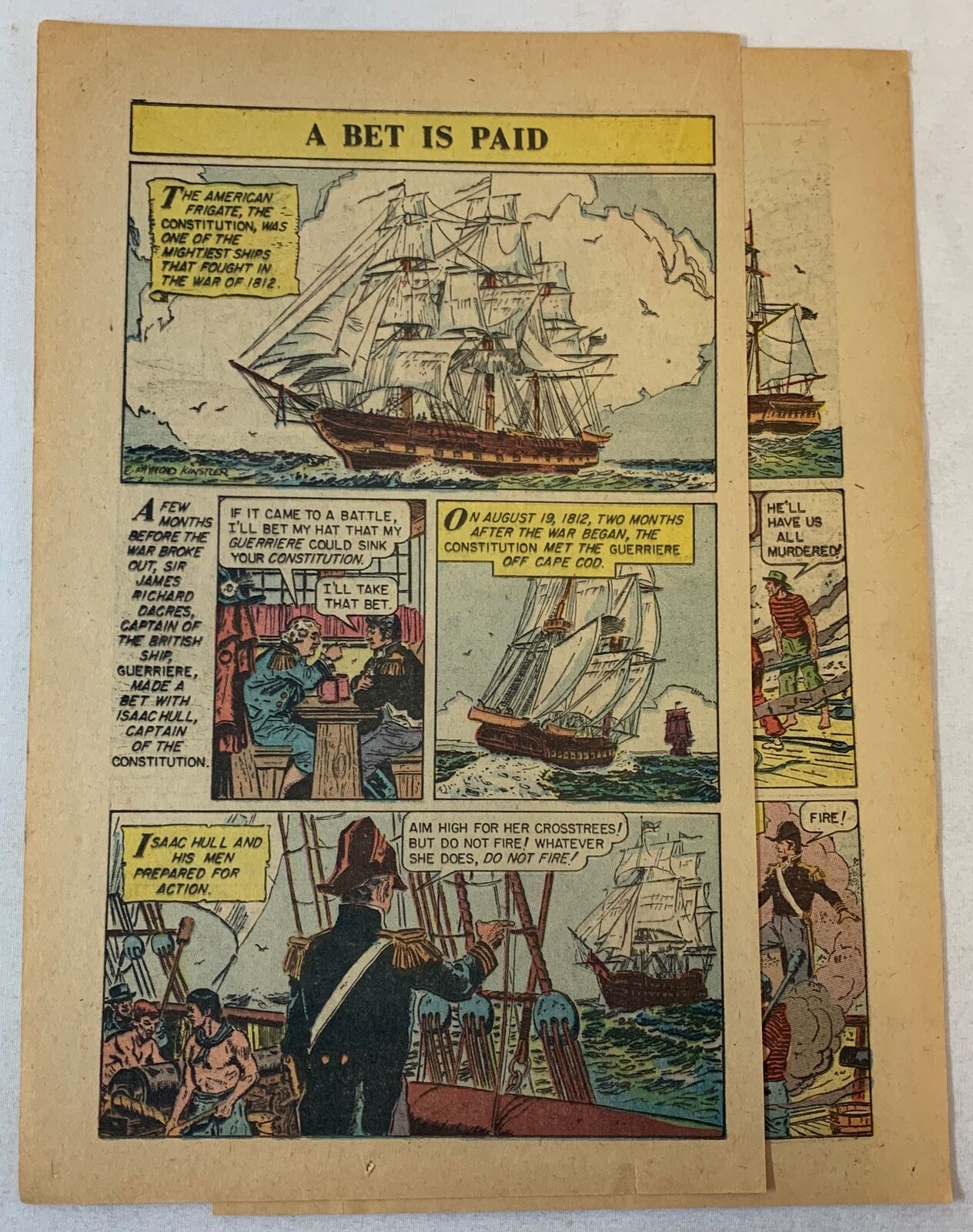 1959 three page cartoon story ~ CONSTITUTION VS GUERRIERE Isaac Hull
