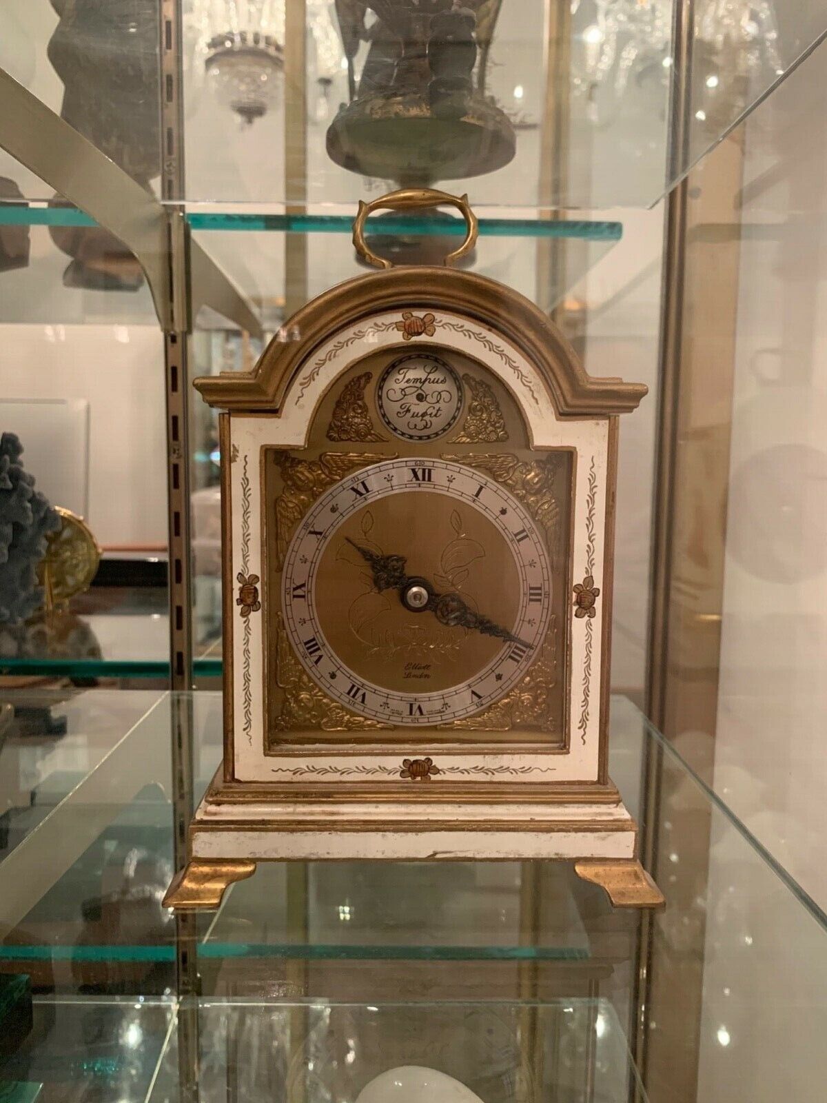 Antique Elliott London White Chinoiserie Clock 