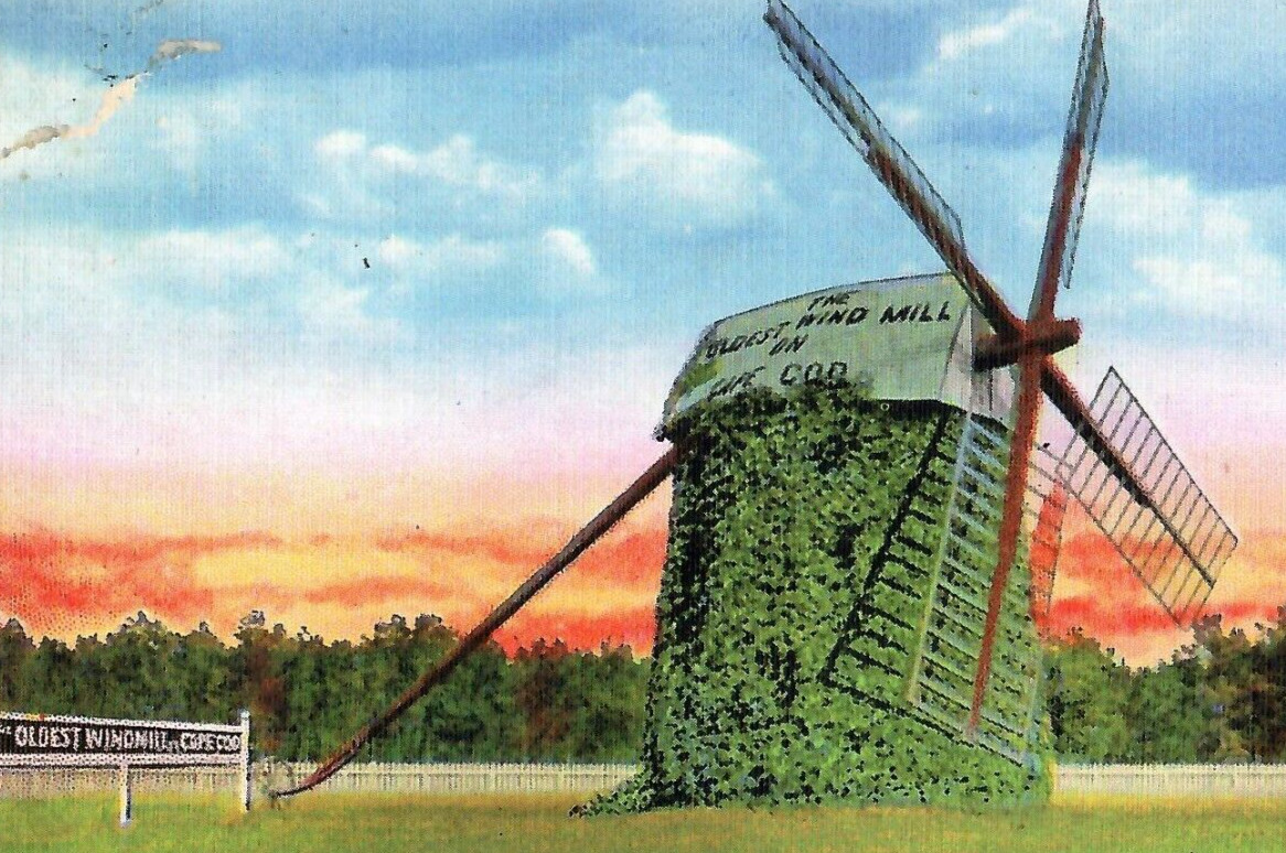Vintage Linen Postcard The Oldest Windmill on Cape Cod Eastham Massachusetts