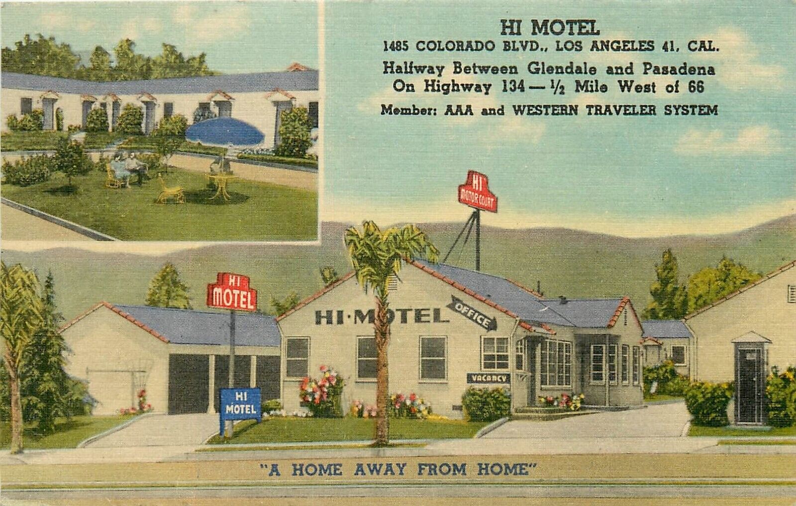 Postcard 1940s Los Angeles California Hi Motel occupation roadside 24-6008