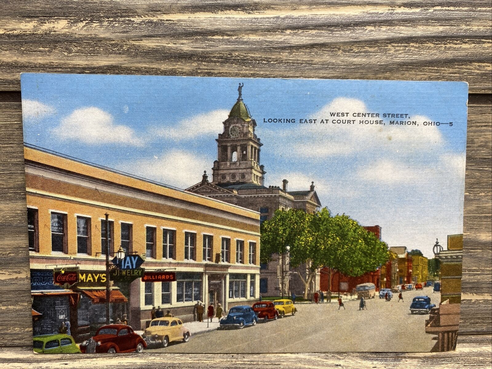 Vintage Postcard West Center Street East Side of Court House View Marion Ohio