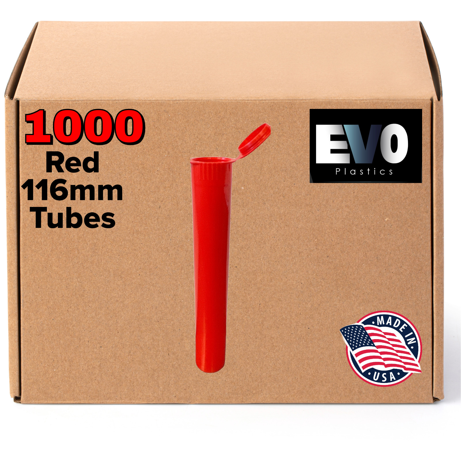116mm Tubes - Red - 1000 count , Pop Top Joints, BPA-Free Pre-Roll - USA Made