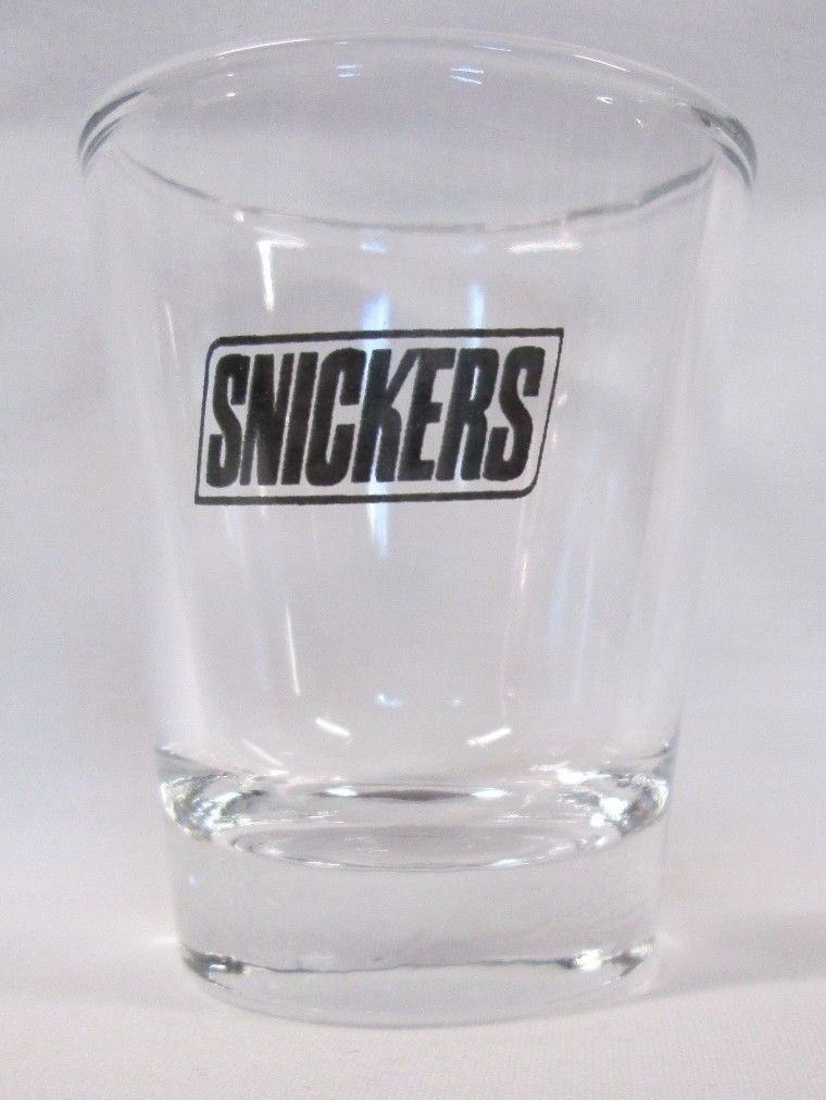 Snickers Candy Bar Logo on Clear Shot Glass 