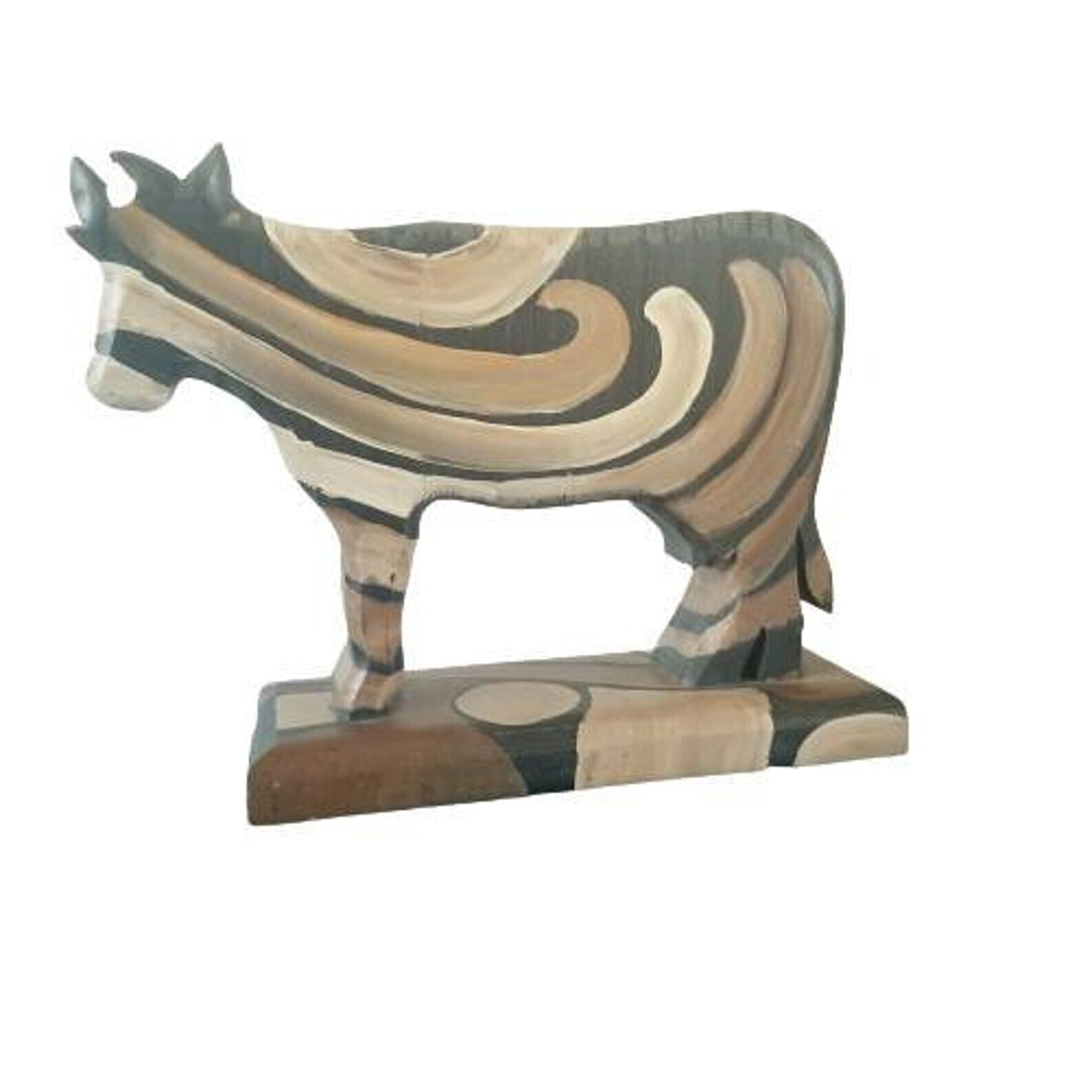 Vintage Hand Painted Carved Wood Cow Figurine, Wooden Home Decor