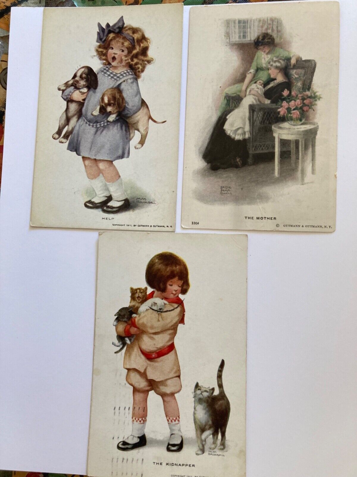 bessie pease gutmann postcards lot of 3