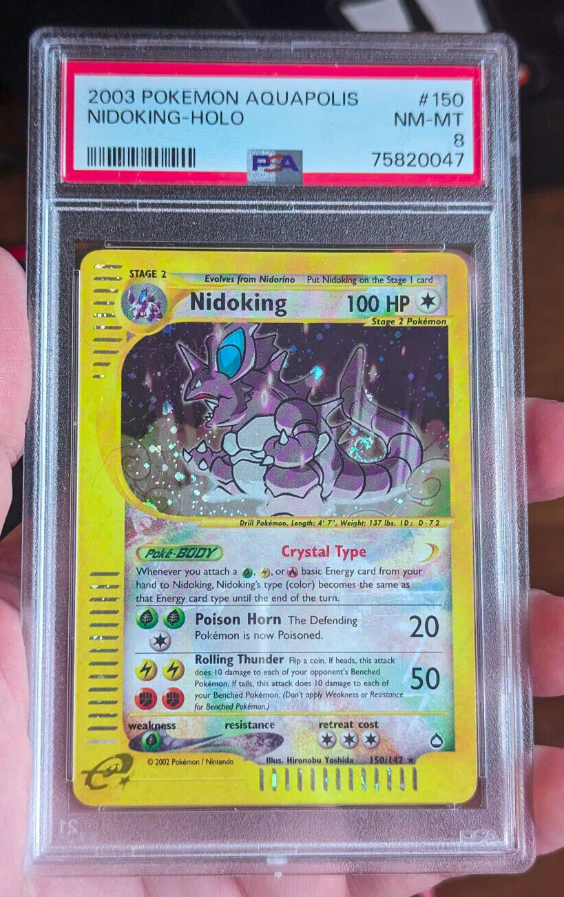 PSA 8 NM-MT Crystal Nidoking Aquapolis e reader Holo Pokemon Card 150/147 SWIRL