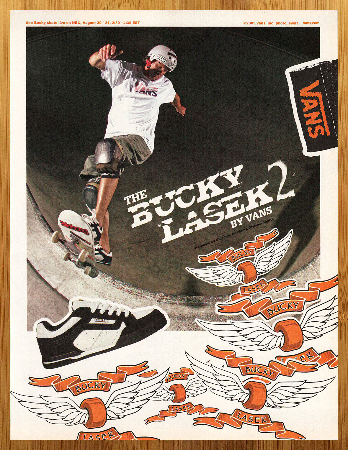 2005 Vans Skate Shoes Vintage Print Ad/Poster Bucky Lasek 2 Skateboarding Art