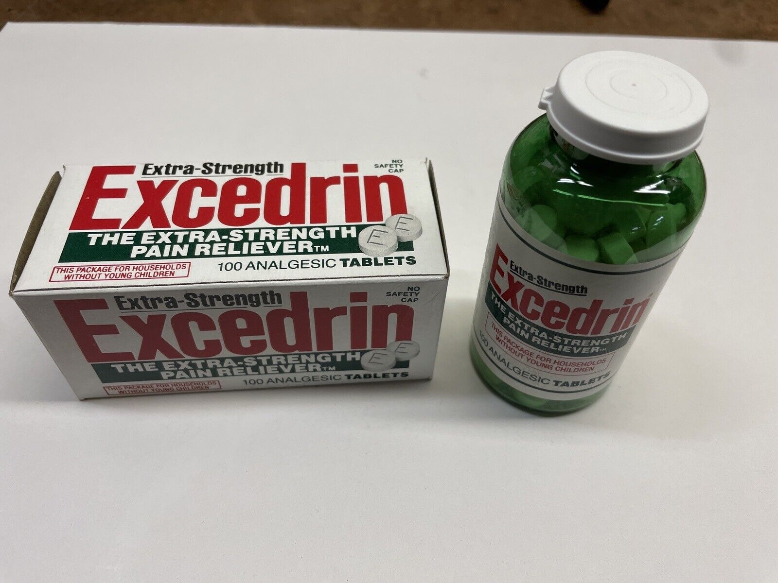 Vintage Excedrin Plastic Bottle Aspirin Analgesic Tablets With Box 1984