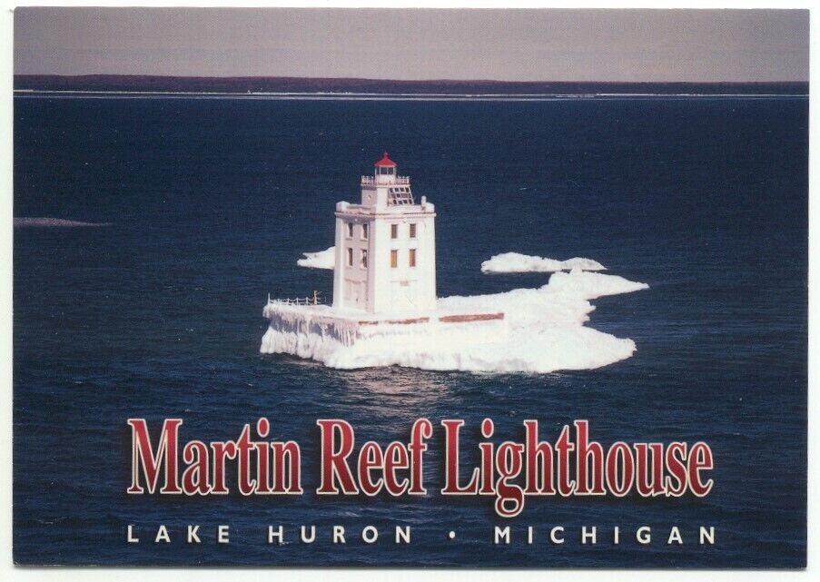 Martin Reef Lighthouse Lake Huron MI Postcard Michigan