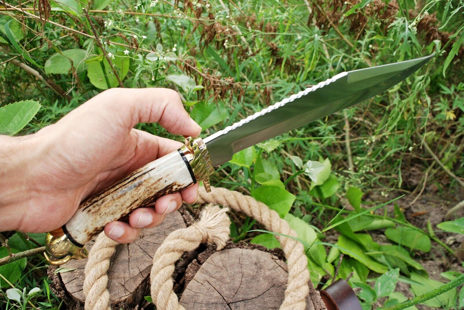  Stag Antler SHARP Head Survival Camping Outdoor Tactical Hunting Bowie Knife