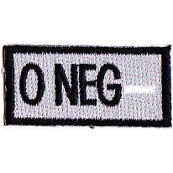 O NEG NEGATIVE BLOOD TYPE SILVER EMBROIDERED  PATCH 
