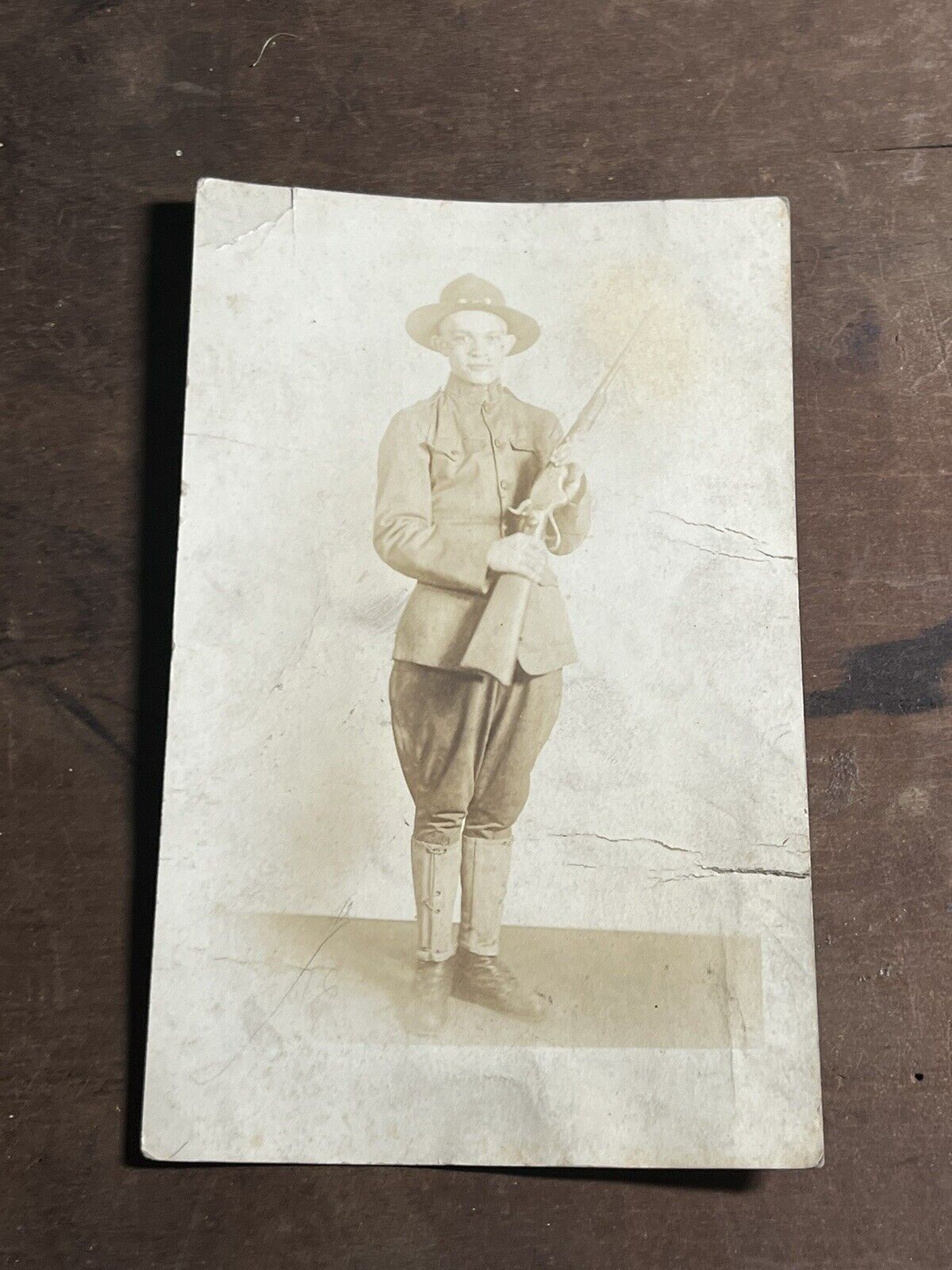 Antique Postcard RPPC Soldier Ground Troop WWI 1900s Photo Booth & Rifle