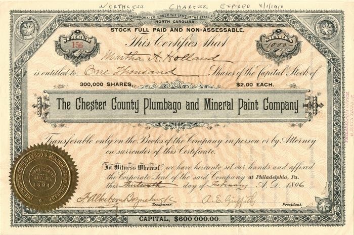 Chester County Plumbago and Mineral Paint Co. - General Stocks