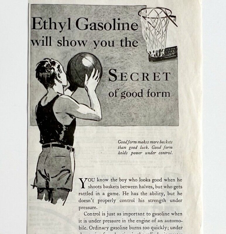 1931 Ethyl Gasoline Company Advertisement Antique Ephemera Oil Basketball