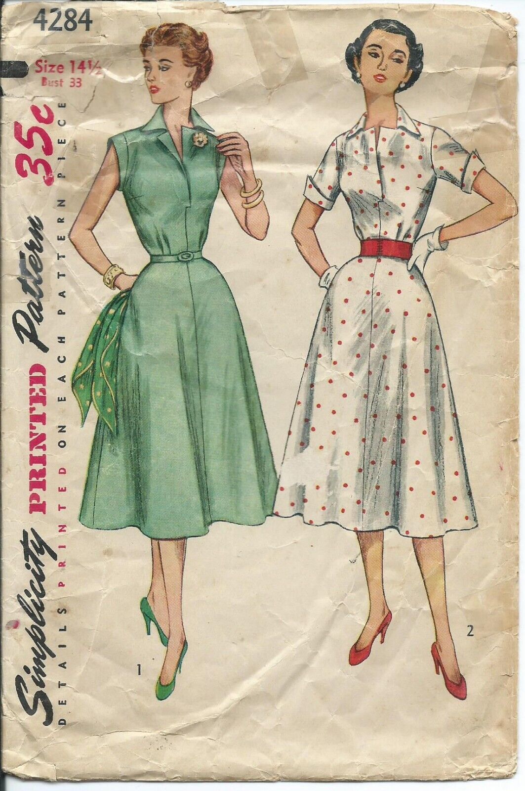 S 4284 sewing pattern 50\'s Half-Size DRESS sew pointed coller & flared skirt 14½