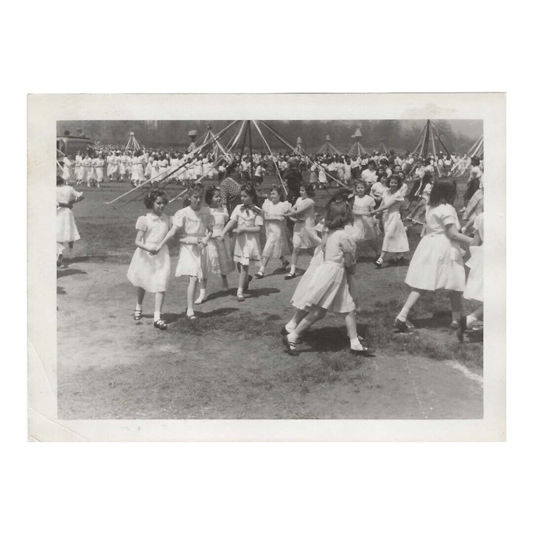 Vintage Photo Skipping May Day Celebration May Pole Snapshot