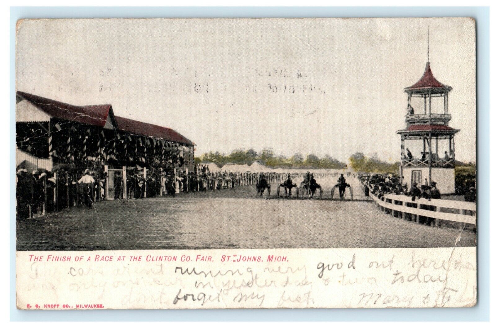 Finish of Race Clinton Co. Fair St. Johns Michigan 1910 Vintage Antique Postcard