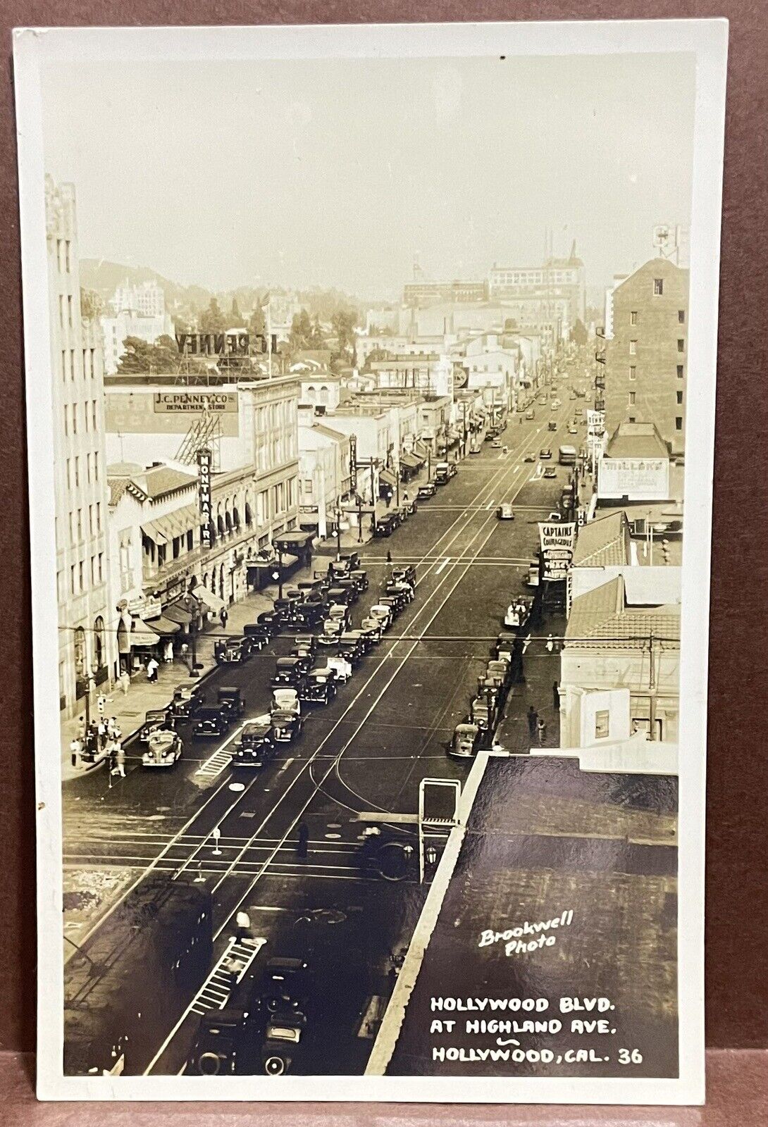 RPPC POSTCARD ~Hollywood Blvd at Highland Ave ~HOLLYWOOD CA ~ 1940/50\'s ~