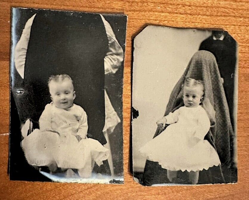 2 Tintypes Hidden Mother + Hidden Father Not Post Mortem Creepy & Unusual Photo
