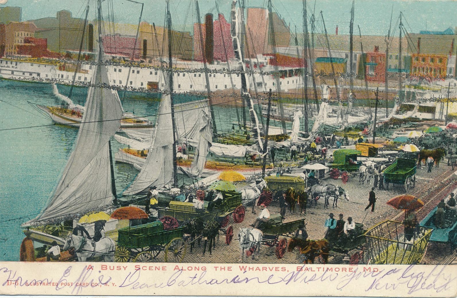 BALTIMORE MD - A Busy Scene Along The Wharves Glitter Covered Postcard -udb