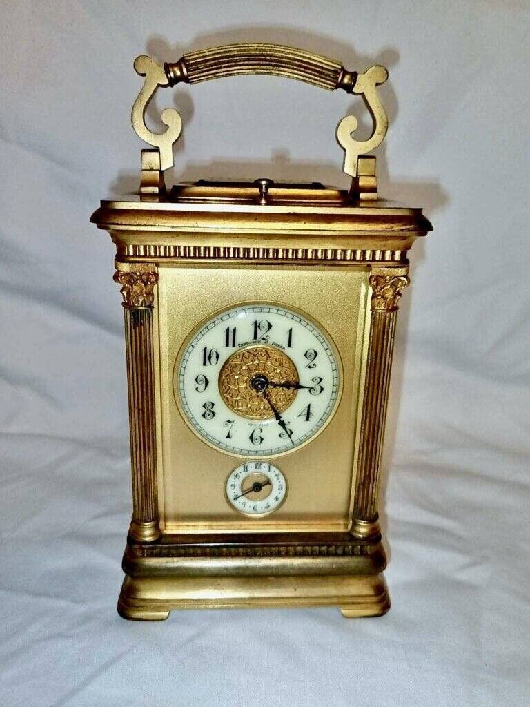 Late 19th Century THEODORE B. STARR New York Brass Carriage Wind-Up Key Clock