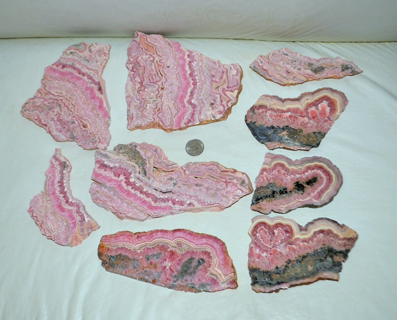 9 pcs LOT Rhodochrosite Banded slabs from Argentina * Wholesale bulk * 6.61 lbs