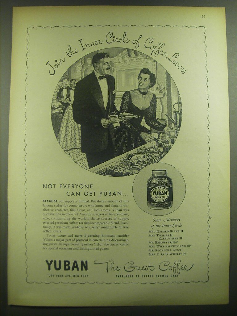 1946 Yuban Coffee Ad - Join the inner circle of Coffee Lovers