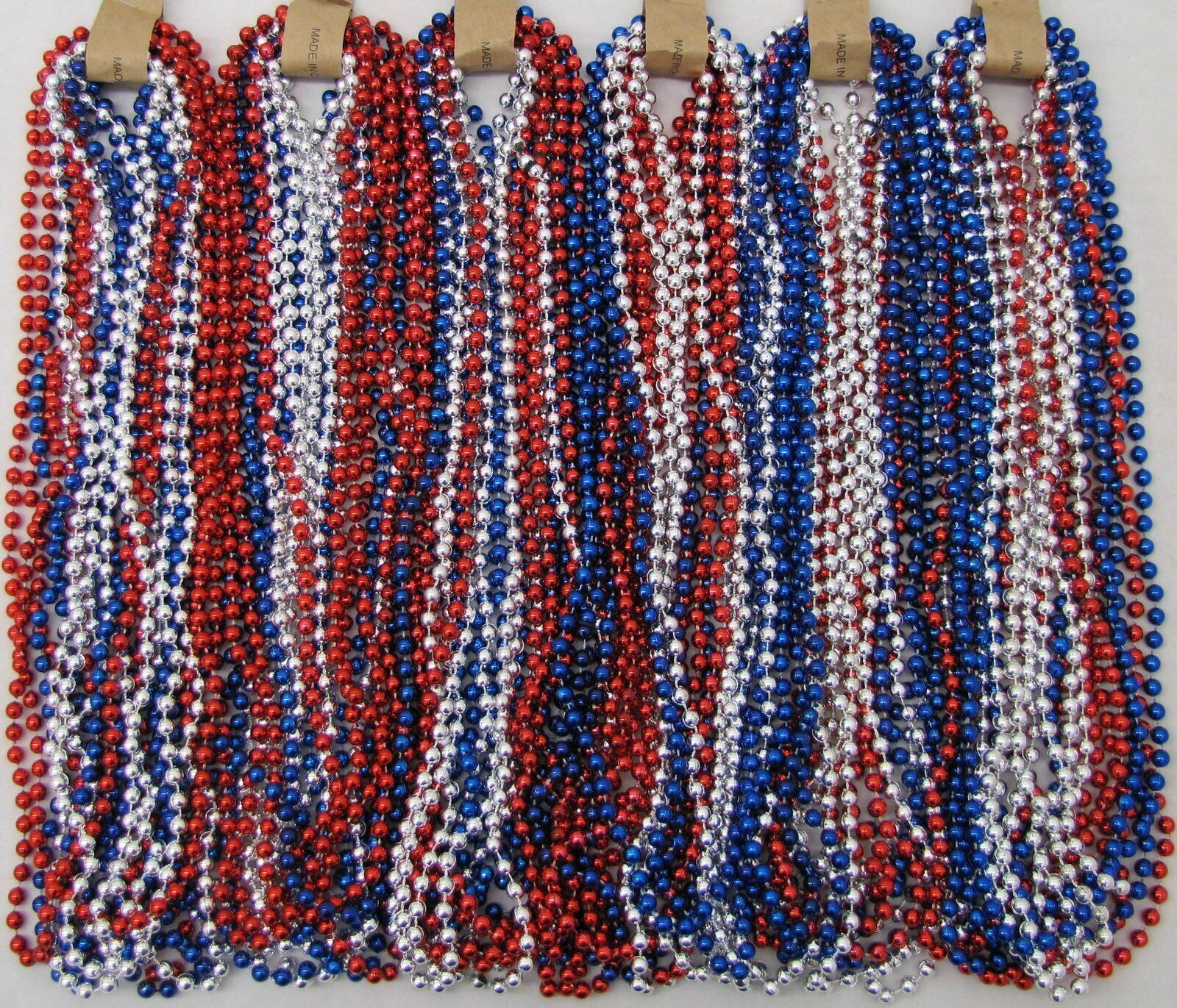 Mardi Gras Beads 6 Dozen Red Blue Silver USA July Parade Party 72 NECKLACES