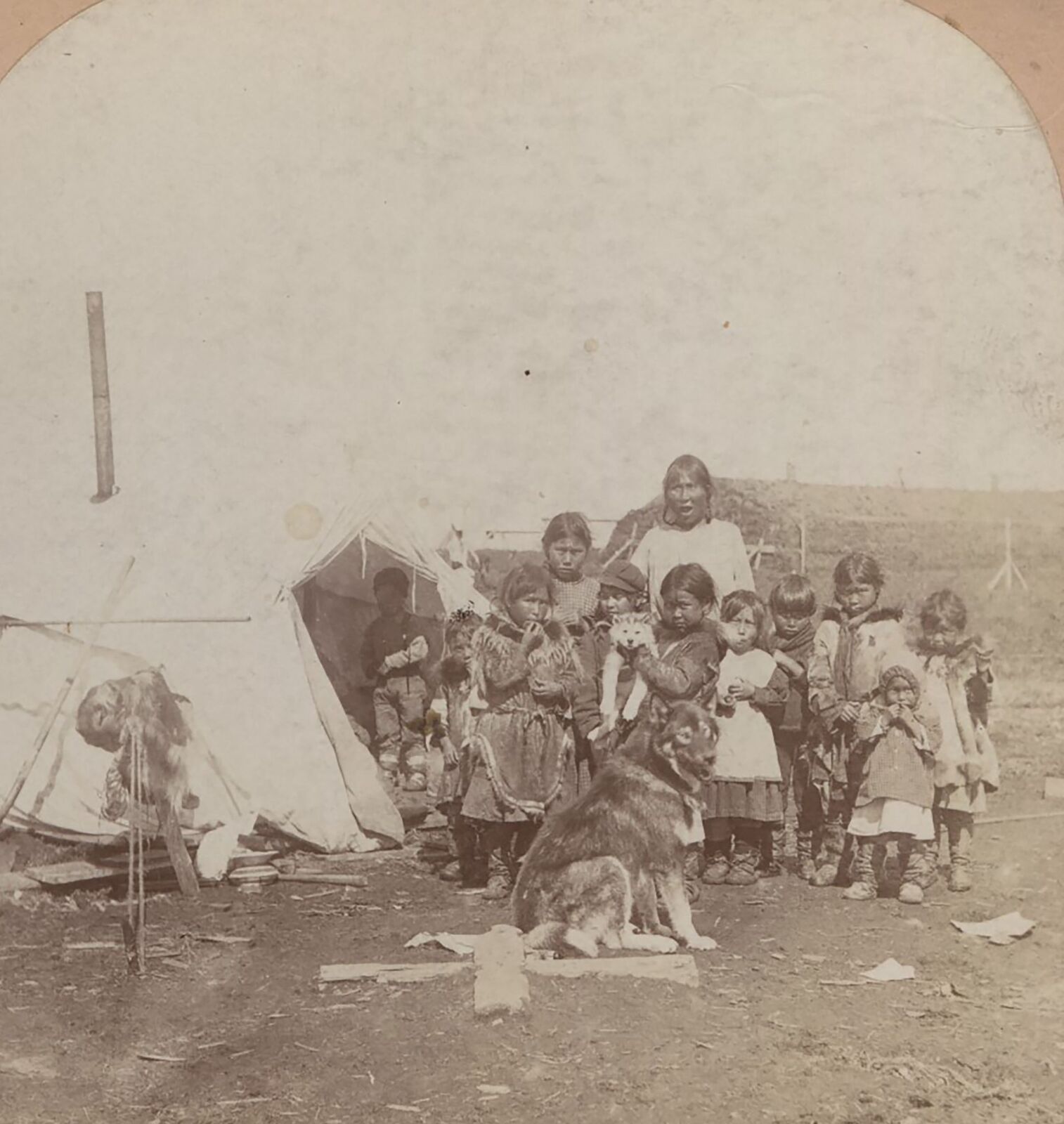 Native Alaskan Indians & their Dogs Keystone Stereoview 1898