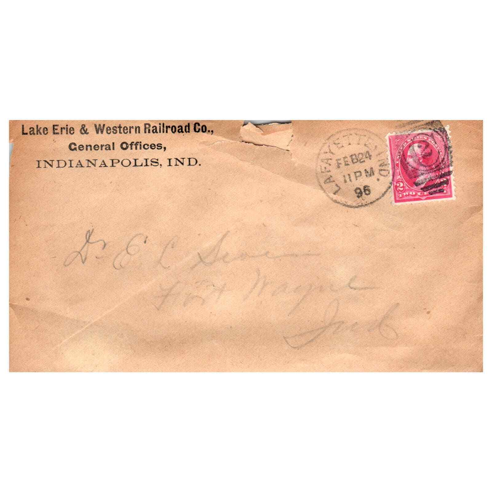 1896 Postal Cover - Lake Erie & Western Railroad Offices Indianapolis IN AD8