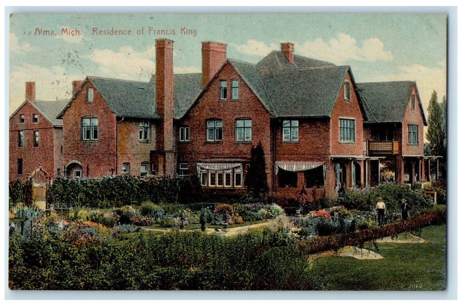 1911 Residence Of Francis King House Mansion Alma Michigan MI Antique Postcard