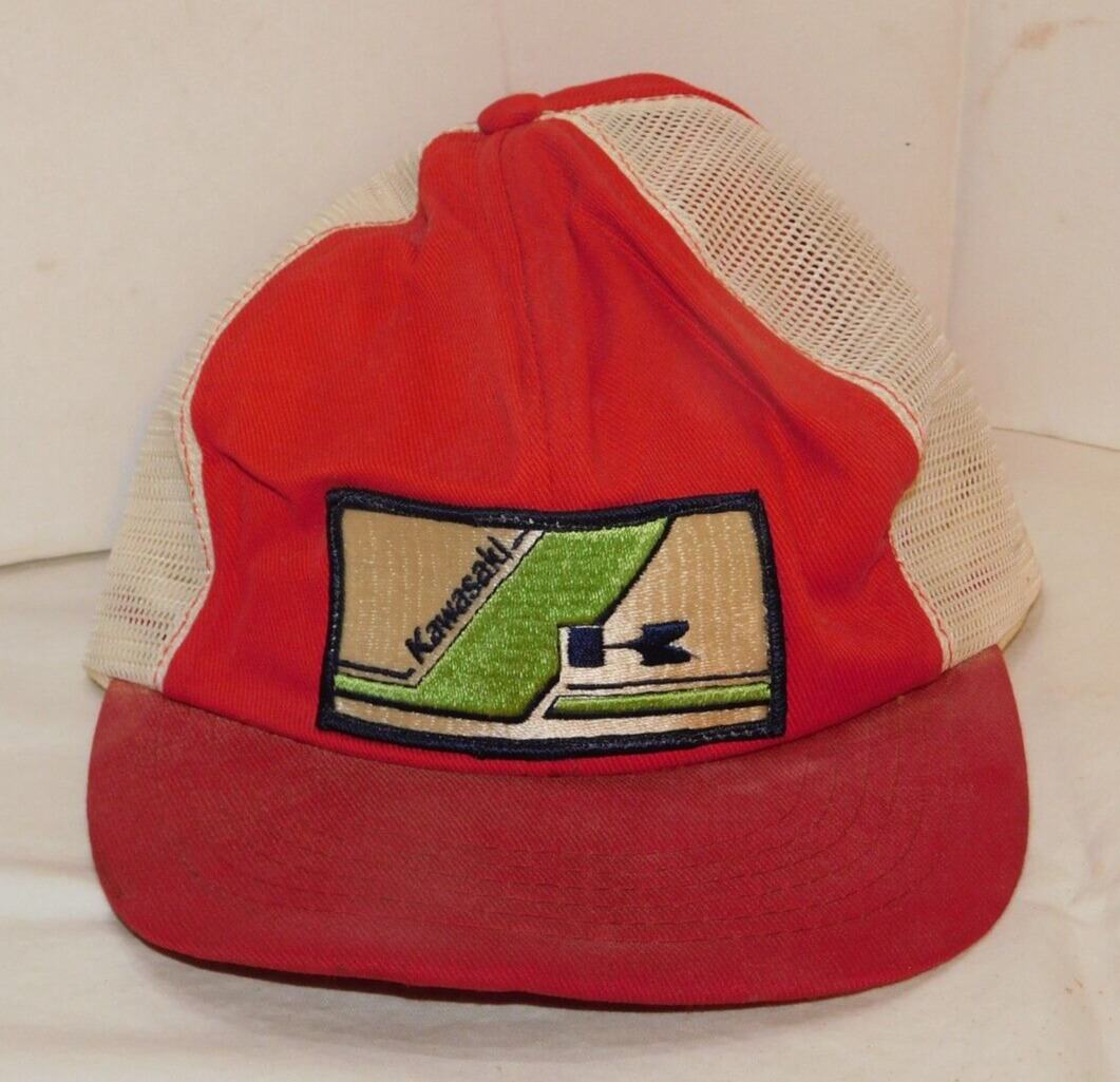 RARE old Kawasaki Motorcycle Advertising Swingster USA Truckers Hat with Patch