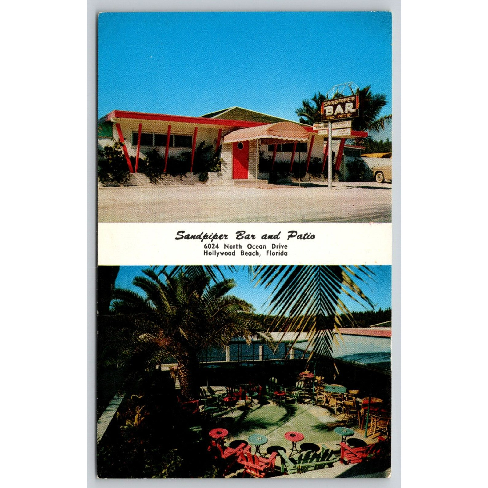 Postcard FL Hollywood Beach Sandpiper Bar And Patio