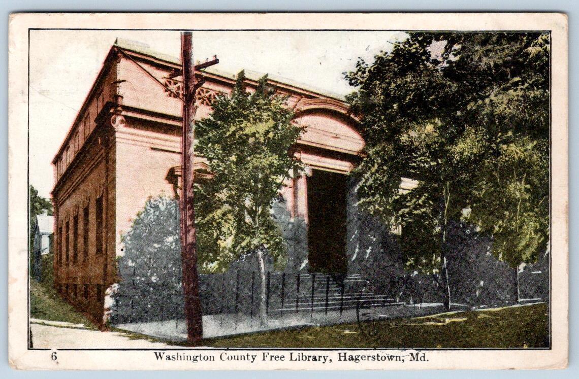 1909 HAGERSTOWN MARYLAND WASHINGTON COUNTY FREE LIBRARY ANTIQUE POSTCARD