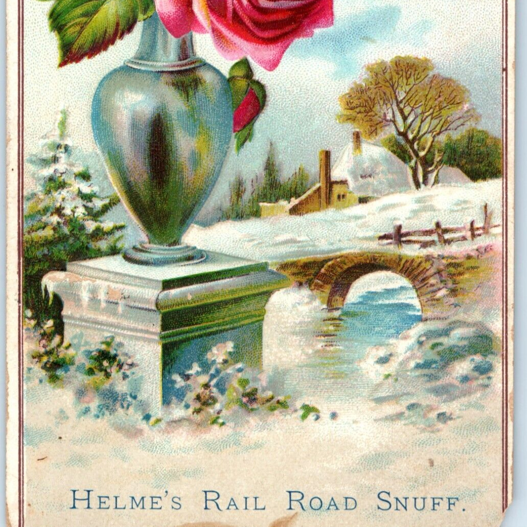 c1880s Helme\'s Rail Road Tobacco Snuff RARE Rose Stock Trade Card Railroad C46