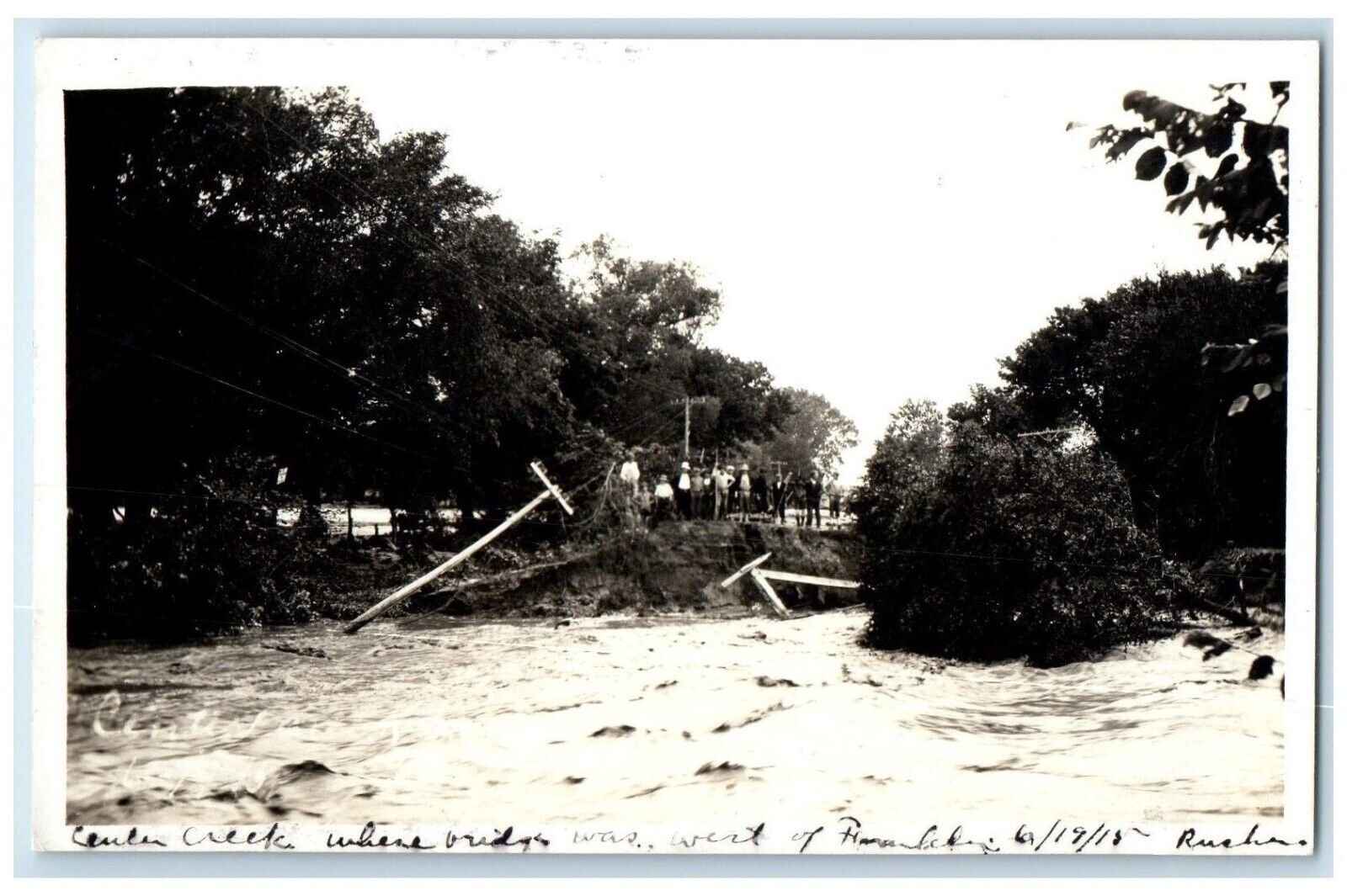 Frederika Iowa IA Postcard RPPC Photo Center Creek Bridge Flood c1910's Antique