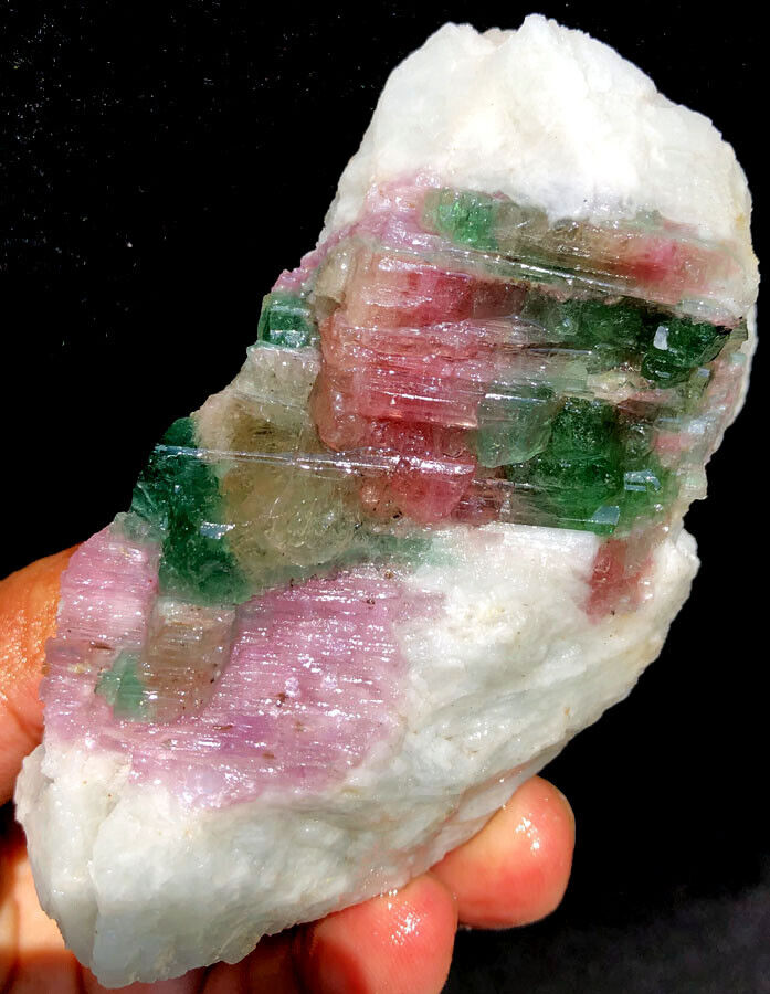 326g Natural Watermelon Color Tourmaline Crystal Ice Transparent Specimen ia3055